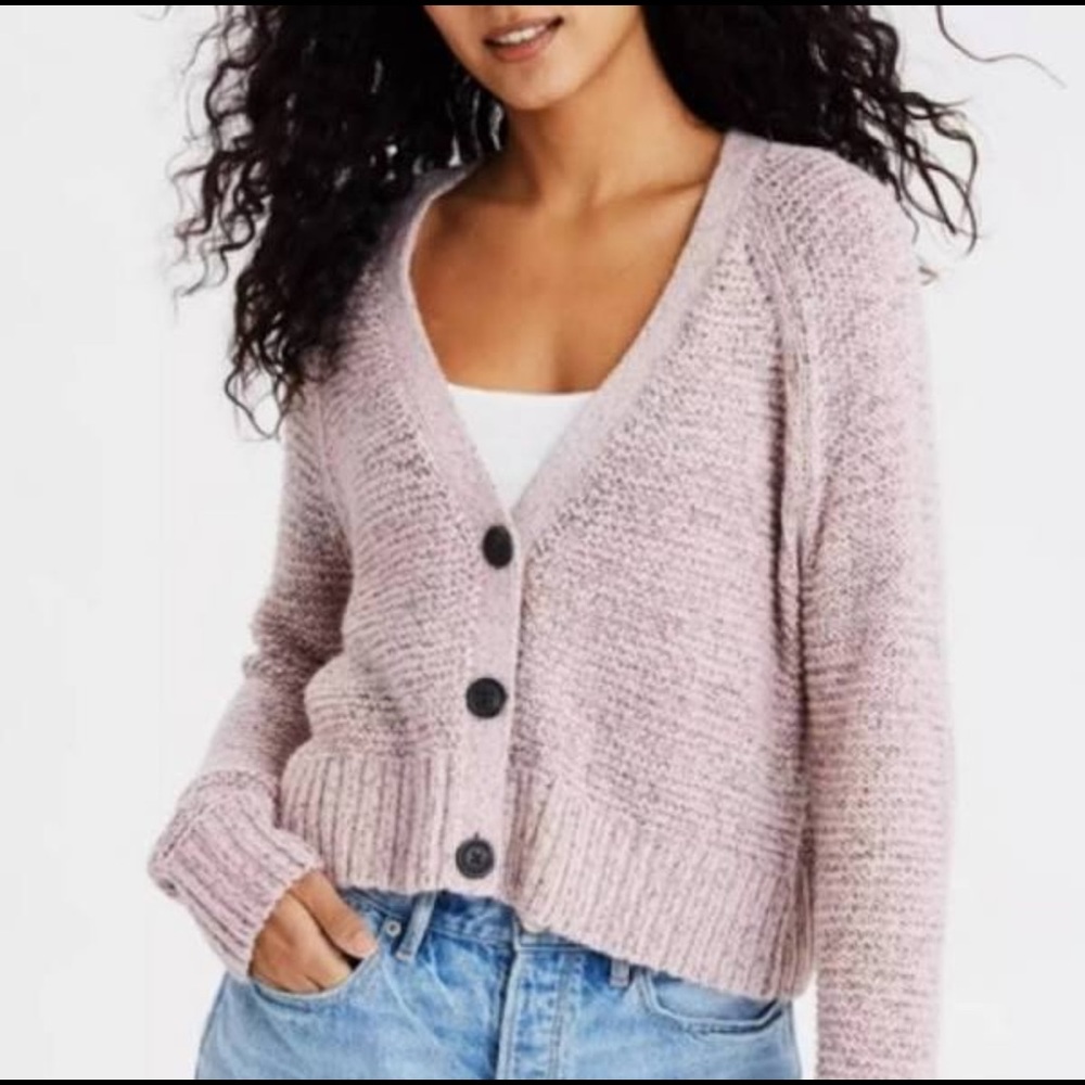American Eagle Cropped Chunky Cardigan Sweater
